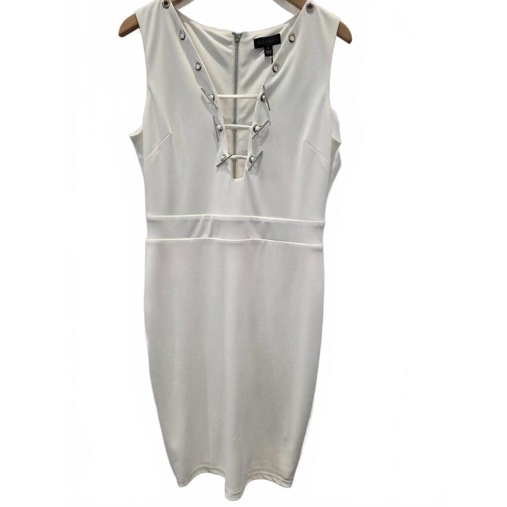 NEW SHERI BODELL women's midi tank grommet and toggle dress in white